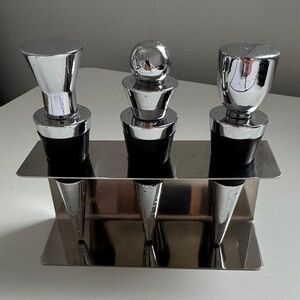 Chrome Wine Bottle Stopper Set with Stand
